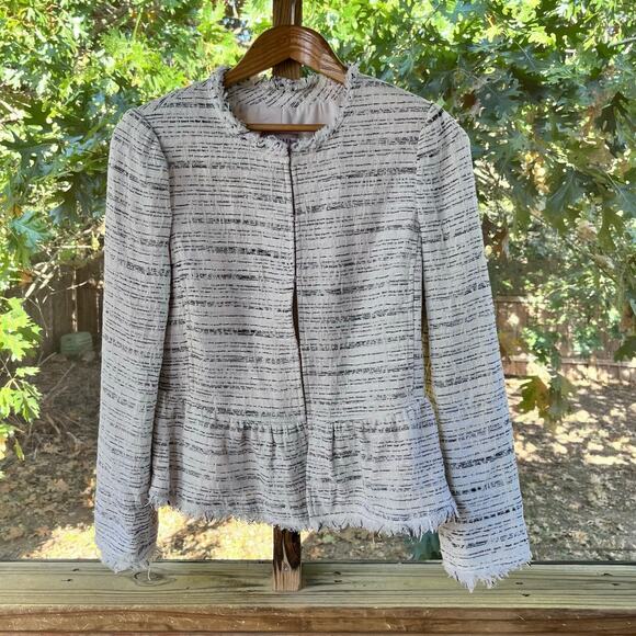 Rebecca Taylor Women's White And Black Tweed Peplum Jacket Size 8 - Picture 1 of 9